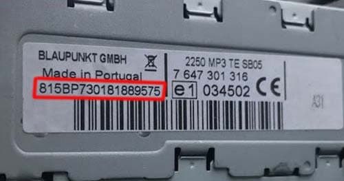 Peugeot radio sticker with BP serial code