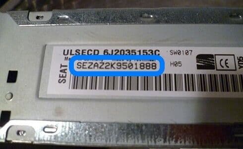 Seat radio serial label with SEZ code
