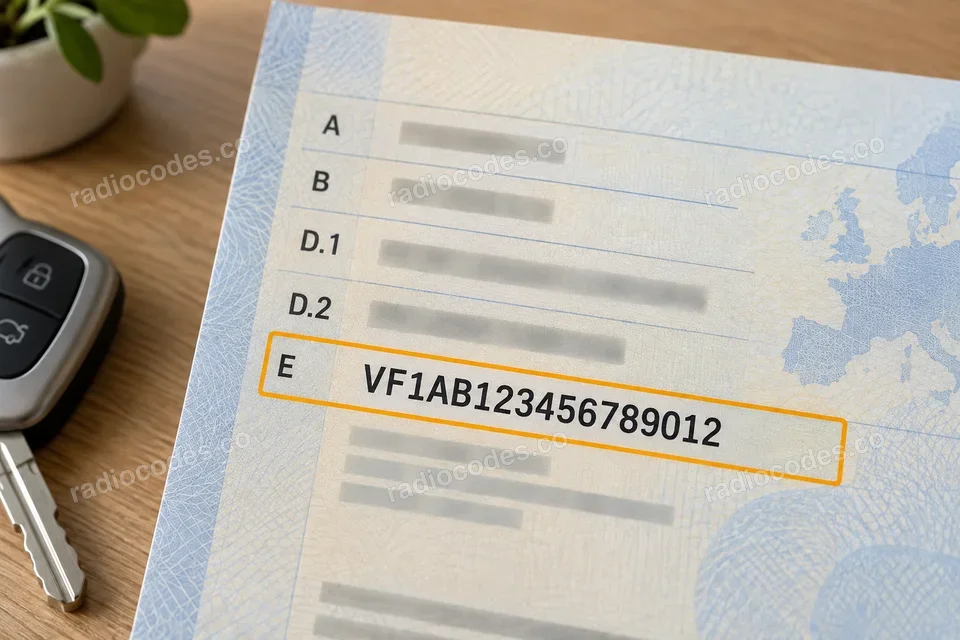 Illustrative registration document with the VIN highlighted